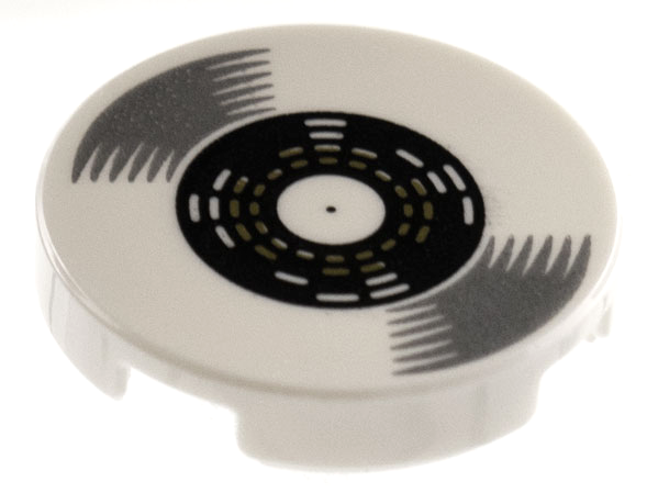 Lego Tile, Round 2 x 2 with Bottom Stud Holder with Vinyl Record with Black Label Pattern