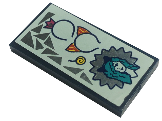 Lego Tile 2 x 4 with Crown Headband, Girl with Cat Ears Headband, Silver Triangles on Light Aqua Background Pattern (Sticker) - Set 41344