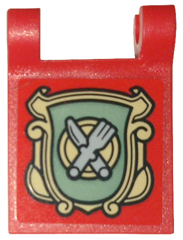 Lego Flag 2 x 2 Square with Flared Edge with Sand Green Shield, Tan Frame and Dish, Fork and Knife Pattern on Both Sides (Stickers) - Set 10332
