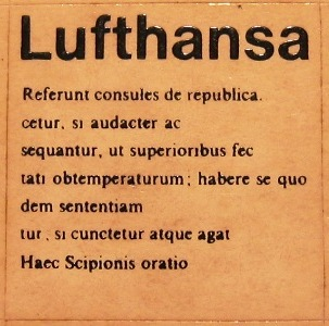 Lego Tile 2 x 2 with Lufthansa Latin Text Pattern (Sticker) - Set 1561 / White