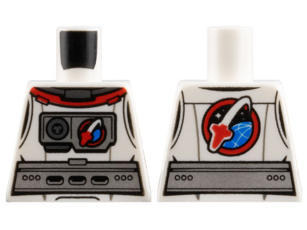 Lego Torso Spacesuit Silver Belt and Chest Piece with Space Shuttle Logo, Front and Back Pattern / White
