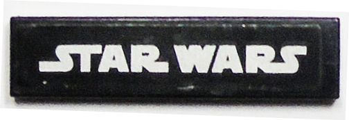 Lego Tile 1 x 4 with White 'STAR WARS' Logo Pattern (Sticker) - Set 10019 / Black