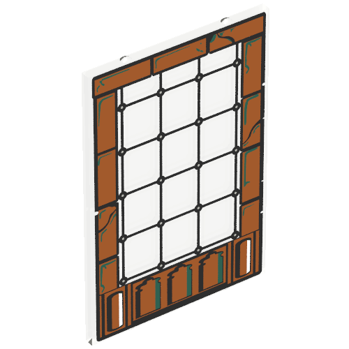 Lego Glass for Window 1 x 4 x 5 with Brown Brick Border Print / Trans-Clear