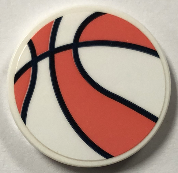 Lego Tile, Round 3 x 3 with Dark Blue and Coral Basketball Pattern (Sticker) - Set 41744