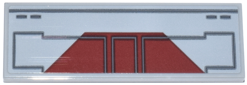 Lego Tile 2 x 6 with Dark Bluish Gray Lines and Panels, Dark Red Trapezoid Pattern (Sticker) - Set 75413 / Light Bluish Gray