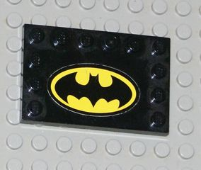 Lego Tile, Modified 4 x 6 with Studs on Edges with Batman Logo Pattern (Sticker) - Set 7783 / Black