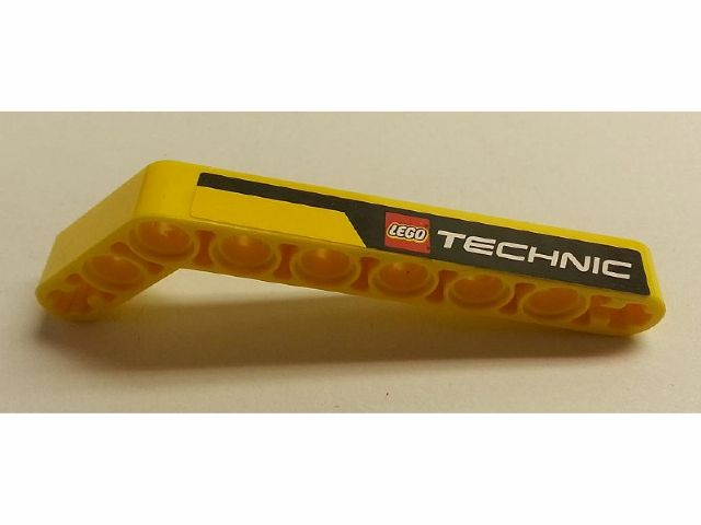 Lego Technic, Liftarm, Modified Bent Thick 1 x 9 (7 - 3) with Black Line and LEGO TECHNIC Logo Pattern Model Left Side (Sticker) - Set 8265 / Yellow
