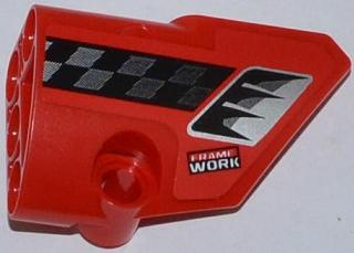 Lego Technic, Panel Fairing # 2 Small Smooth Short, Side B with Air Intake, Checkered Stripe and 'FRAME WORK' Pattern (Sticker) - Set 42011