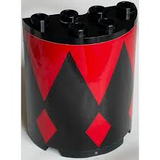 Lego Cylinder Half 2 x 4 x 4 with Red Diamonds and Triangles Pattern (Sticker) - Set 70921 / Black