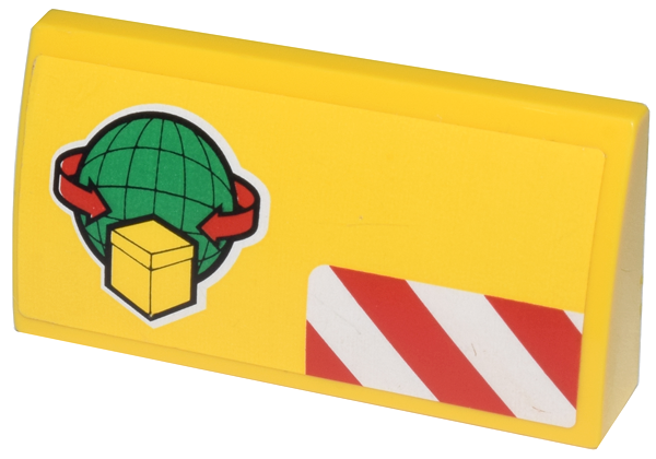 Lego Slope, Curved 2 x 4 x 2/3 with Bottom Tubes with Cargo Logo and Red and White Danger Stripes Pattern (Sticker) - Set 60022