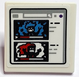 Lego Road Sign 2 x 2 Square with Open O Clip with Screen with Videos of Dark Azure, Red and Black Phantom Minifigures Pattern (Sticker) - Set 70436 / White