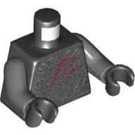 Lego Torso Armor with Silver Exoskeleton and Dark Red Claw Scratch Marks Print, Dark Bluish Gray Arms, Black Hands / Black