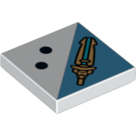 Lego Tile 2 x 2 with 2 Black Dots and Sword Print / White