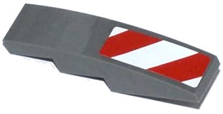 Lego Slope, Curved 4 x 1 with Red and White Danger Stripes Thick Pattern (White Corners) Model Left Side (Sticker) - Set 42023