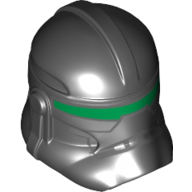 Lego Helmet Clone Trooper Phase 2, Closed Front, Green Visor Print / Black