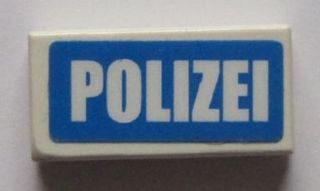 Lego Tile 1 x 2 with White 'POLIZEI' on Blue Background Pattern (Sticker) - Sets 7235-2 / 7236-2 / 7744 / White