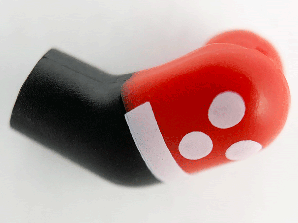 Lego Arm, Left with Molded Red Short Sleeve and Printed White Dots and Cuff Pattern / Black