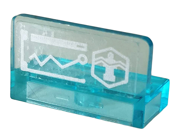 Lego Panel 1 x 2 x 1 with Silver Head-Up Display (HUD) with Chart and Microfigure Pattern (Sticker) - Set 76167 / Trans-Light Blue