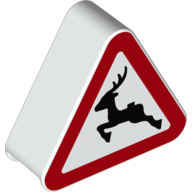 Lego Duplo Brick 1 x 3 x 2 Triangle Road Sign with Deer Crossing Warning Print / White