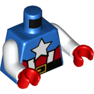 Lego Torso Red and White Stripes, Black Belt, White Star and Gold Buckle Print, White Arms, Red Hands / Blue