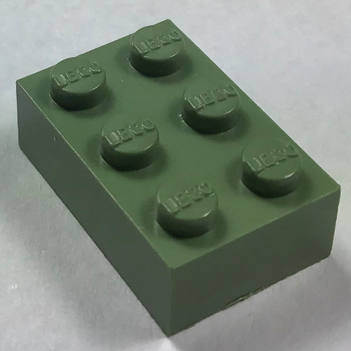 Lego Modulex Brick 2 x 3 with LEGO on Studs / Modulex Olive Green