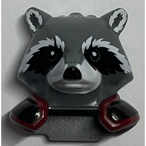 Lego Minifig Head Special, Raccoon with Dark Red and Black Shoulder Pads Print (Rocket) / Dark Bluish Gray