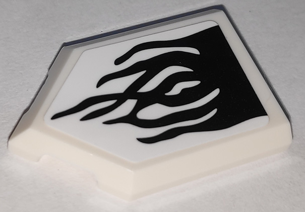 Lego Tile, Modified 2 x 3 Pentagonal with Black Flames on White Background Pattern (Sticker) - Set 76151 / White