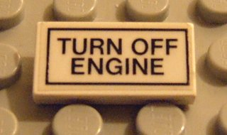 Lego Tile 1 x 2 with 'TURN OFF ENGINE' Pattern (Sticker) - Set 5540 / White