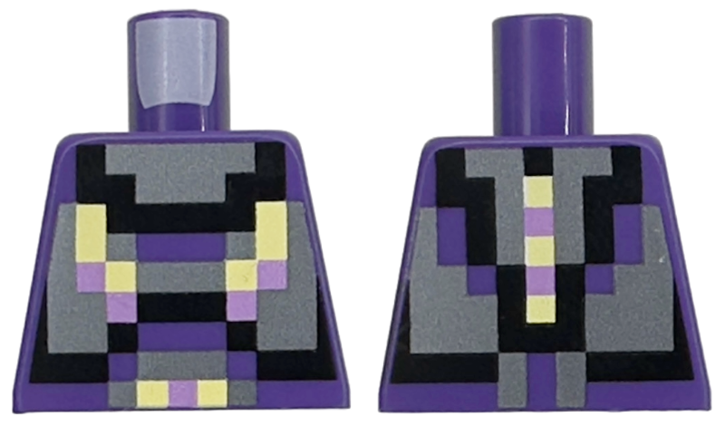 Lego Torso Pixelated Dark Silver, Black, Bright Light Yellow, and Medium Lavender Armor Pattern / Dark Purple