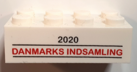 Lego Brick 2 x 4 with '2020 DANMARKS INDSAMLING' Pattern / White