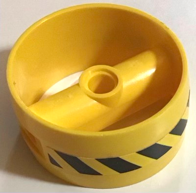 Lego Cylinder 4 x 4 x 1 2/3 with Pin Holes and Center Bar with Black and Yellow Danger Stripes Pattern on Both Sides (Stickers) - Set 70656