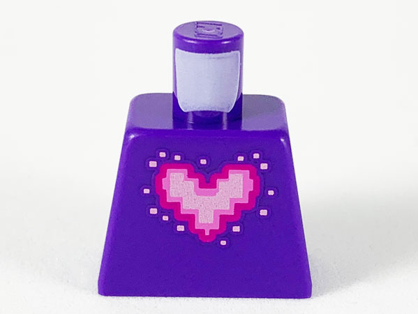 Lego Torso Metal Pink Pixelated Heart with Bright Pink and Magenta Outlines Pattern / Dark Purple