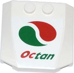 Lego Wedge 4 x 4 x 2/3 Triple Curved with Octan Logo Pattern (Sticker) - Set 60053 / White