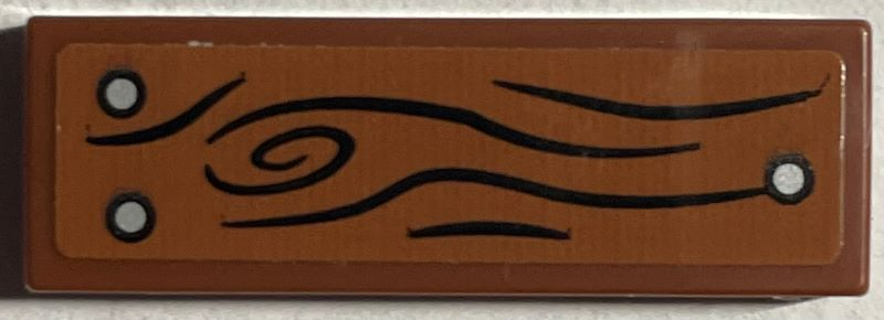 Lego Tile 1 x 3 with Wood Grain and 3 Silver Nails Pattern (Sticker) - Set 76407 / Reddish Brown