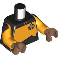 Lego Torso, Silver Starfleet Insignia, Bright Light Orange Panel (Starfleet Uniform) Print, Bright Light Orange Arms, Medium Brown Hands / Black