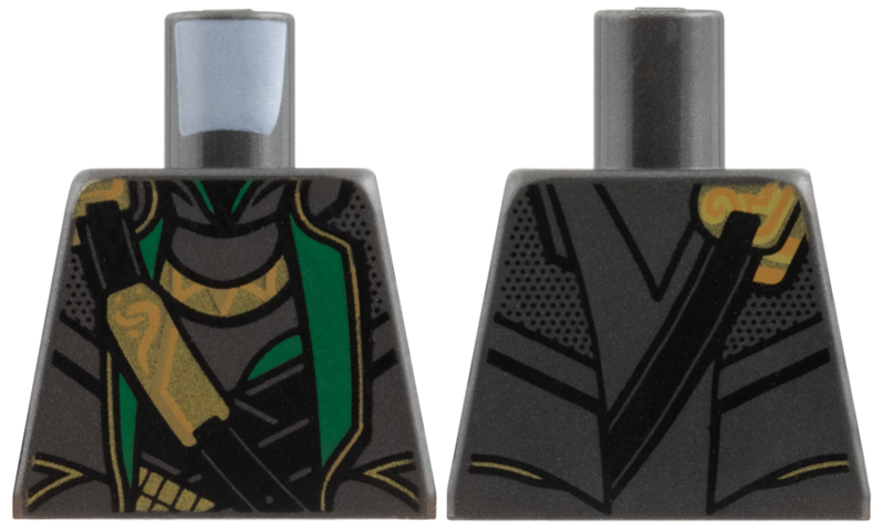 Lego Torso Suit with Green Lapels, Black Shirt and Shoulder Belt with Gold Clasps Pattern / Pearl Dark Gray