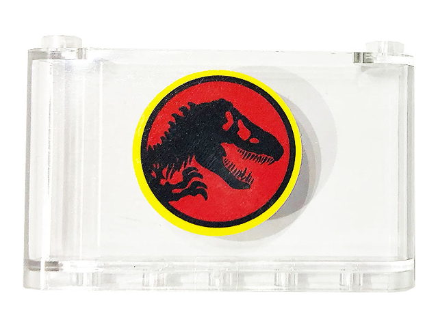 Lego Windscreen 1 x 6 x 3 with Black Dinosaur on Red Background (Jurassic Park Logo) Pattern (Sticker) - Set 75932 / Trans-Clear