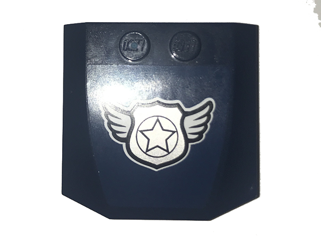 Lego Wedge 4 x 4 x 2/3 Triple Curved with Silver Police Badge with Wings Pattern (Sticker) - Set 60070 / Dark Blue