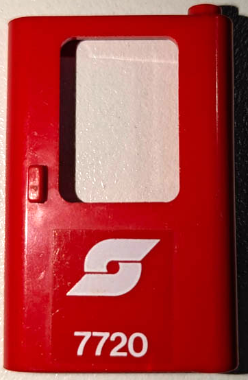 Lego Door 1 x 4 x 5 Train Right, Thin Support at Bottom with White Austrian Railways Logo and '7720' Pattern (Sticker) - Set 7720
