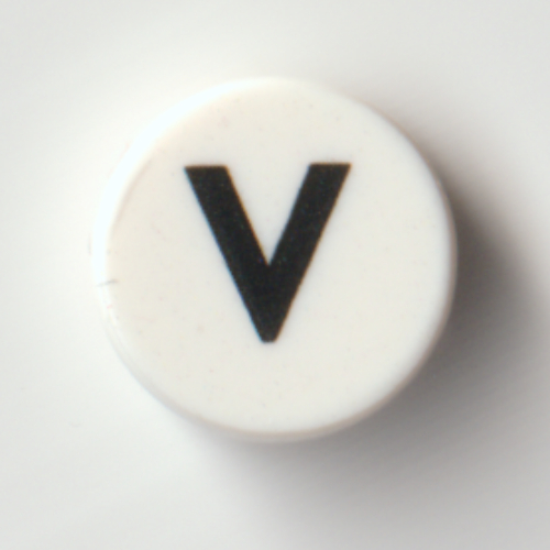 Lego Tile Round 1 x 1 with Black 'V' print