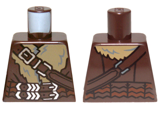 Lego Torso LotR Coat with Fur Lining, Shoulder Strap and Double Silver Belt Pattern / Dark Brown