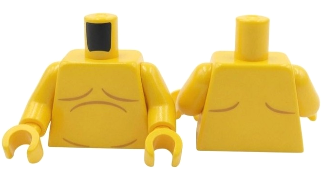 Lego Torso Bare Chest with Medium Nougat Muscles and Stomach Outline, Shoulder Contours on Back Pattern (BAM) / Yellow Arms / Yellow Hands