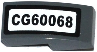 Lego Slope, Curved 2 x 1 x 2/3 with 'CG60068' Pattern (Sticker) - Set 60068 / Dark Bluish Gray
