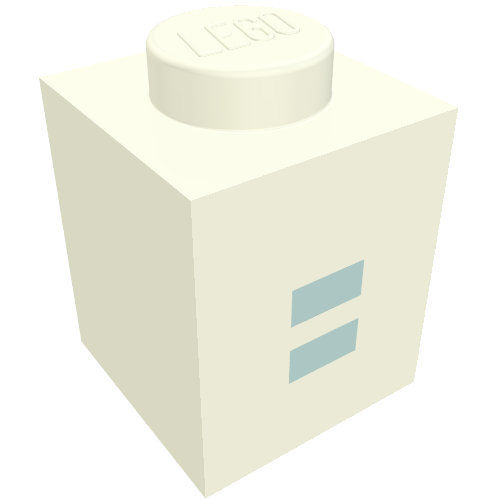 Lego Brick 1 x 1 with Blue '=' Print (Bold Font) / White
