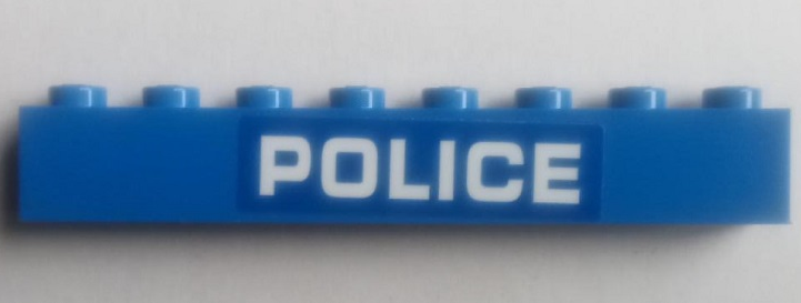 Lego Brick 1 x 8 with White 'POLICE' on Blue Background Pattern (Sticker) - Set 60209 / Blue
