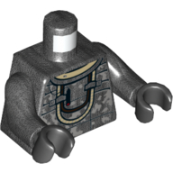 Lego Torso, Armor, Dirt Stains (Camouflage) Rebolt Print, Pearl Titanium Arms, Black Hands