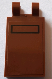 Lego Tile, Modified 2 x 3 with 2 Clips with Black Rectangle on Reddish Brown Background Pattern (Sticker) - Set 75059 / Reddish Brown