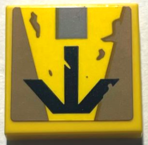 Lego Tile 2 x 2 with Black Arrow, Light Bluish Gray Square, Dark Tan Stripes and Dirt Stains Pattern (Sticker) - Set 75431