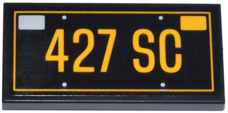 Lego Tile 2 x 4 with Bright Light Orange License Plate '427 SC' and Silver Screws and Rectangle Pattern (Sticker) - Set 10357 / Black