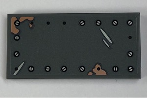 Lego Tile 2 x 4 with Scratches and Screws Pattern (Sticker) - Set 21310 / Dark Bluish Gray